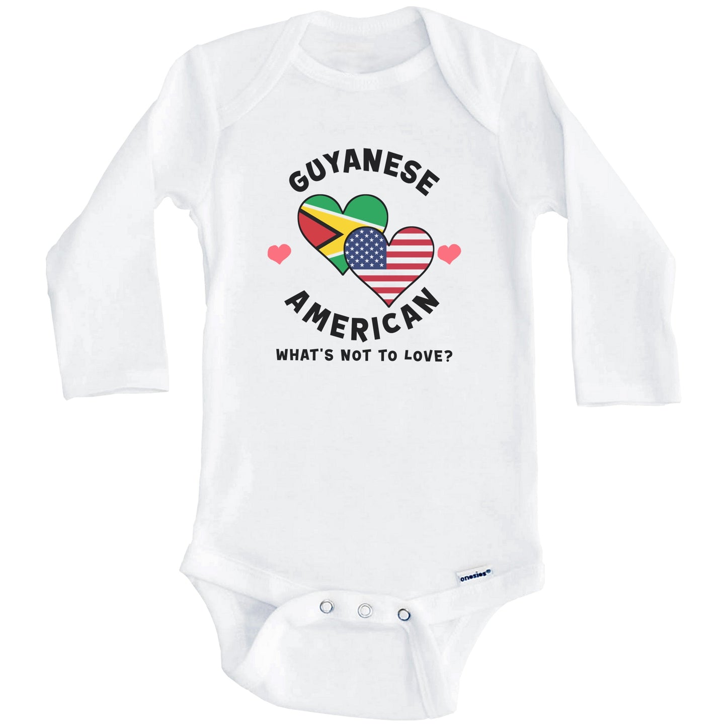 Guyanese American What's Not To Love Heart Flags Baby Bodysuit (Long Sleeves)