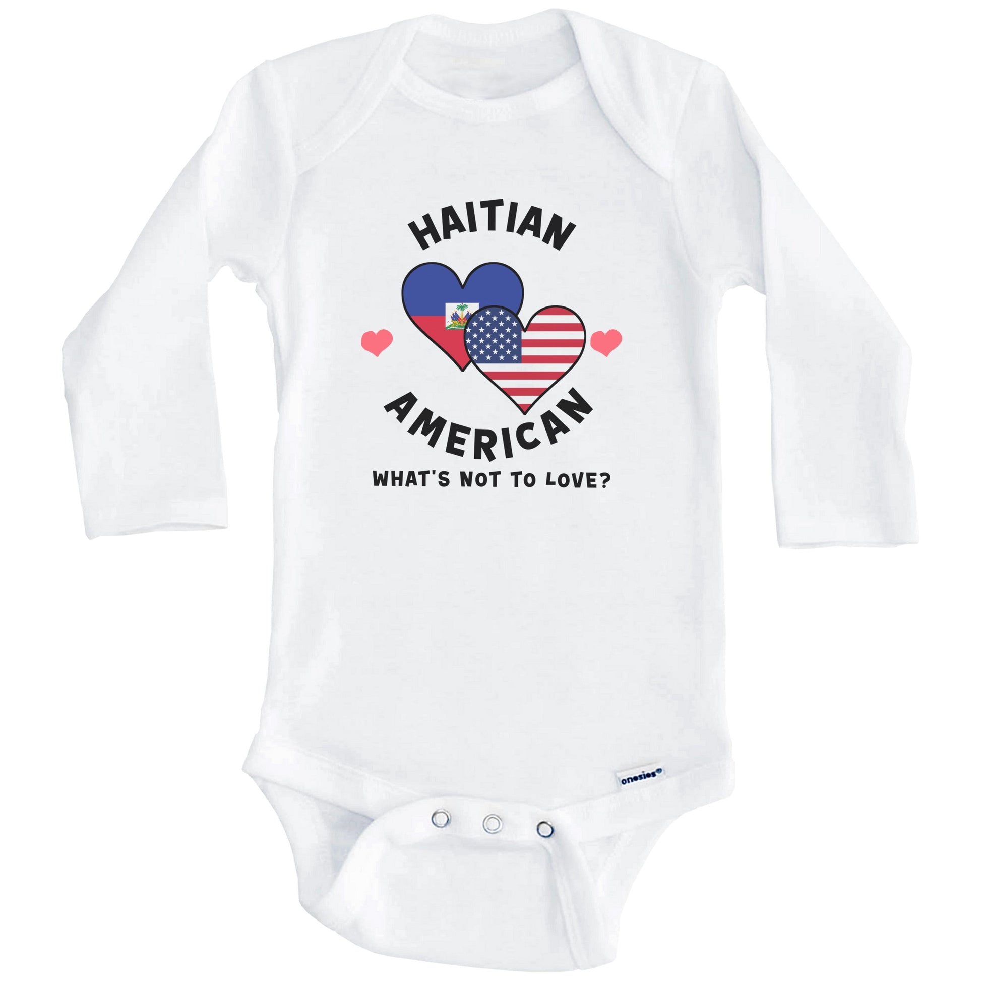 Haitian American What's Not To Love Heart Flags Baby Bodysuit (Long Sleeves)