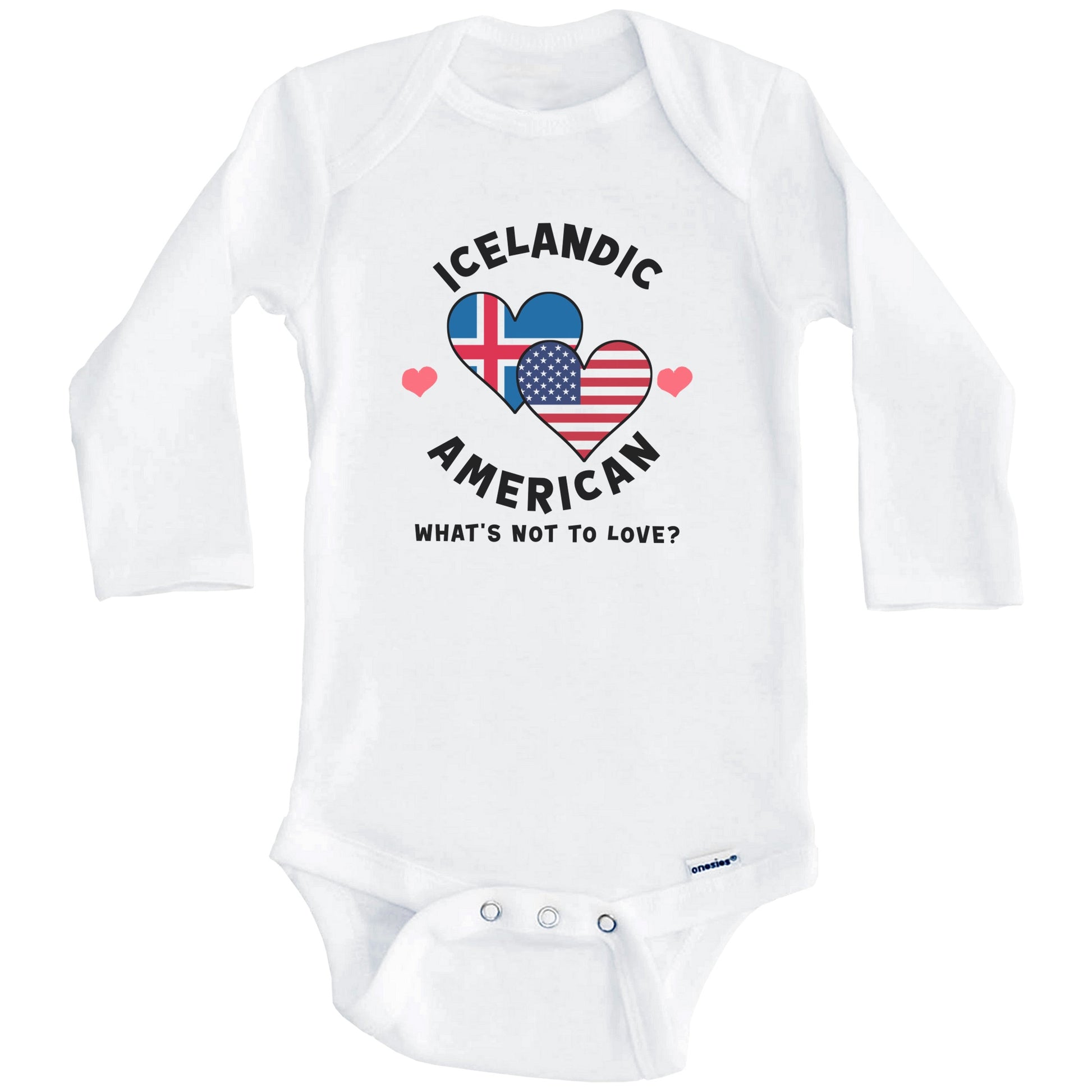 Icelandic American What's Not To Love Heart Flags Baby Bodysuit (Long Sleeves)