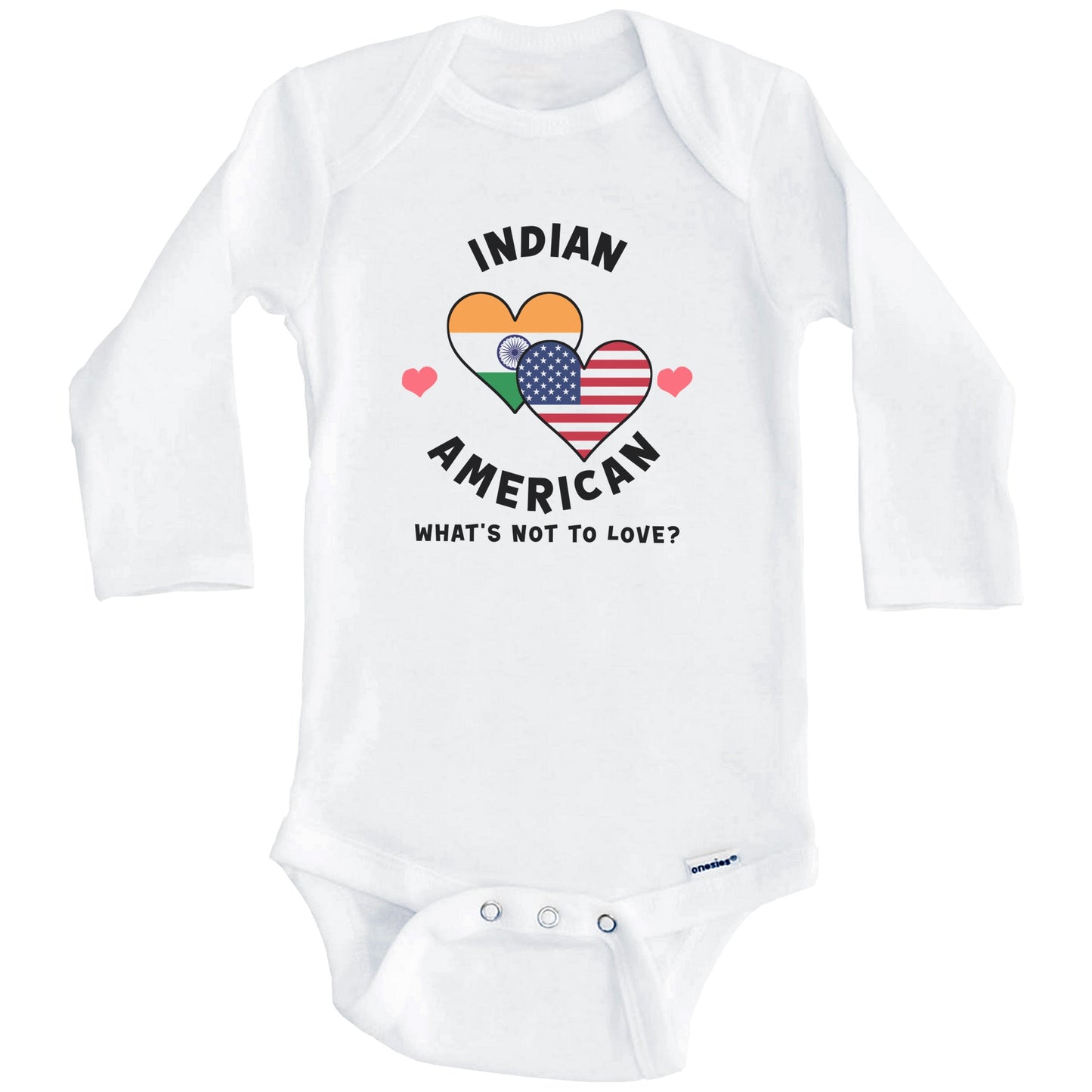 Indian American What's Not To Love Heart Flags Baby Bodysuit (Long Sleeves)