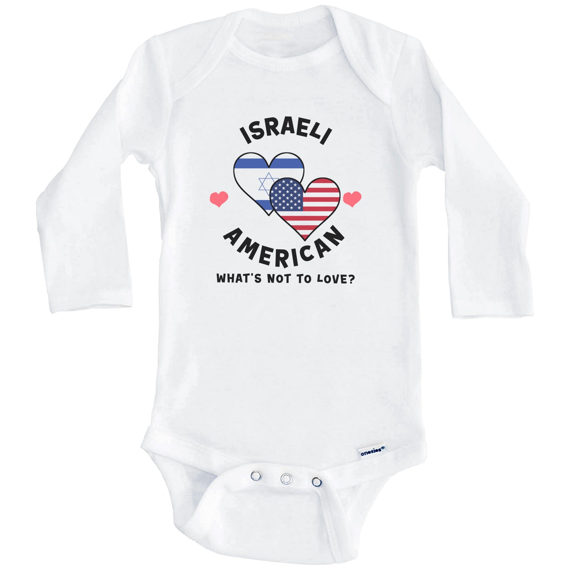 Israeli American What's Not To Love Heart Flags Baby Bodysuit (Long Sleeves)