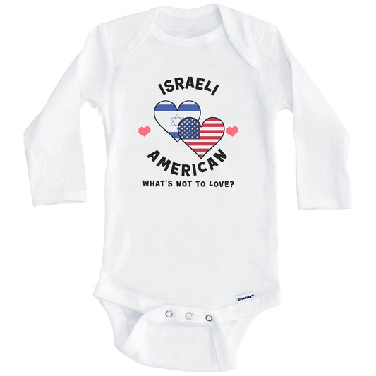 Israeli American What's Not To Love Heart Flags Baby Bodysuit (Long Sleeves)