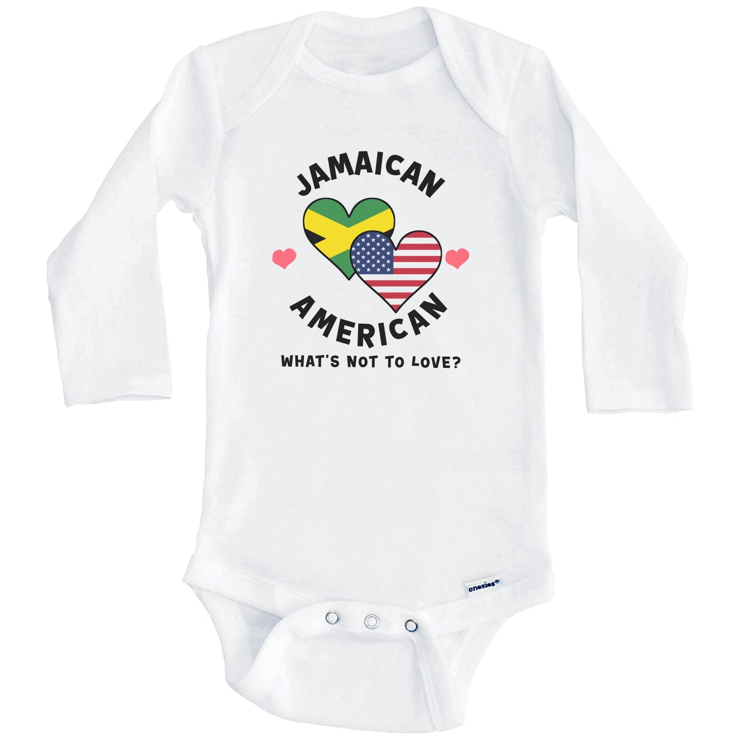 Jamaican American What's Not To Love Heart Flags Baby Bodysuit (Long Sleeves)