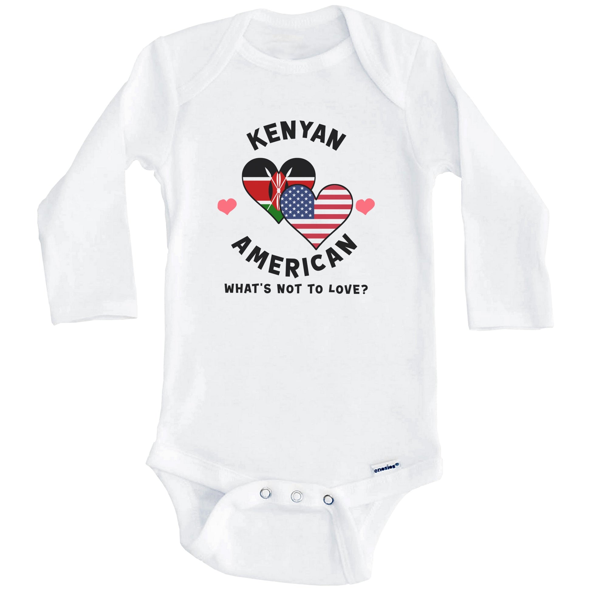 Kenyan American What's Not To Love Heart Flags Baby Bodysuit (Long Sleeves)