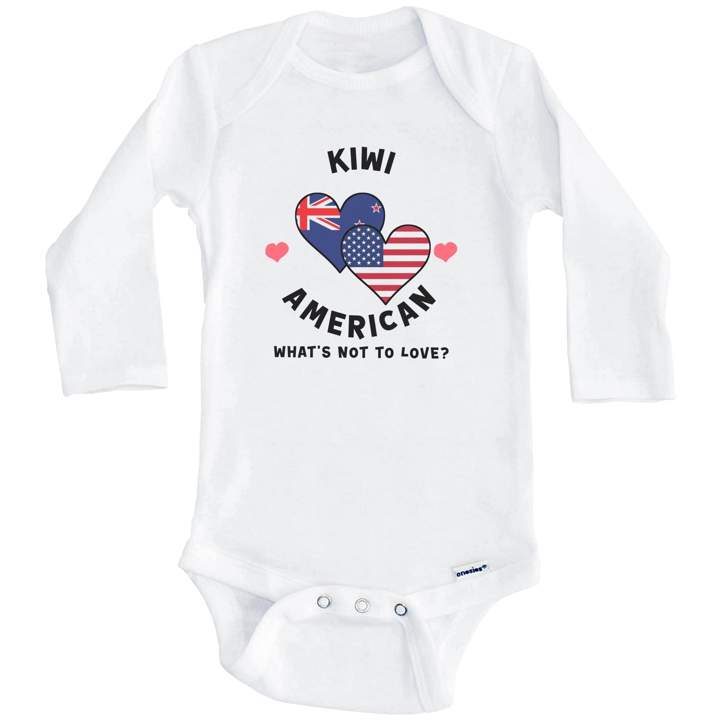 Kiwi American What's Not To Love Heart Flags Baby Bodysuit (Long Sleeves)