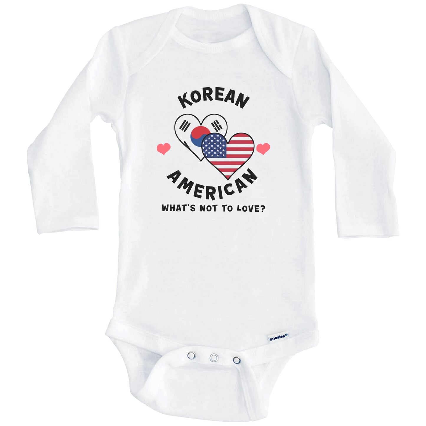 Korean American What's Not To Love Heart Flags Baby Bodysuit (Long Sleeves)