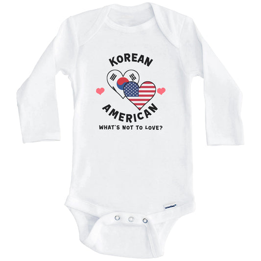 Korean American What's Not To Love Heart Flags Baby Bodysuit (Long Sleeves)