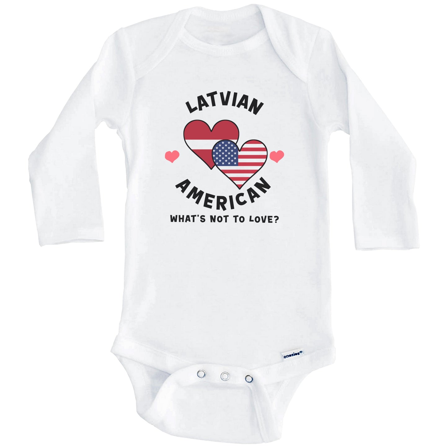 Latvian American What's Not To Love Heart Flags Baby Bodysuit (Long Sleeves)