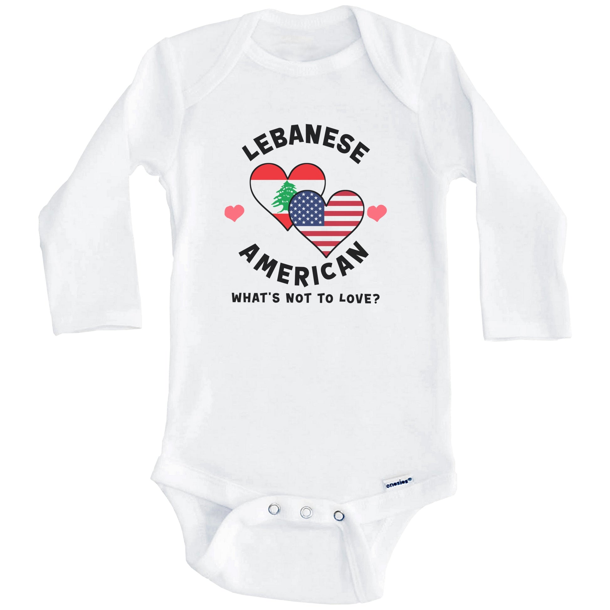 Lebanese American What's Not To Love Heart Flags Baby Bodysuit (Long Sleeves)