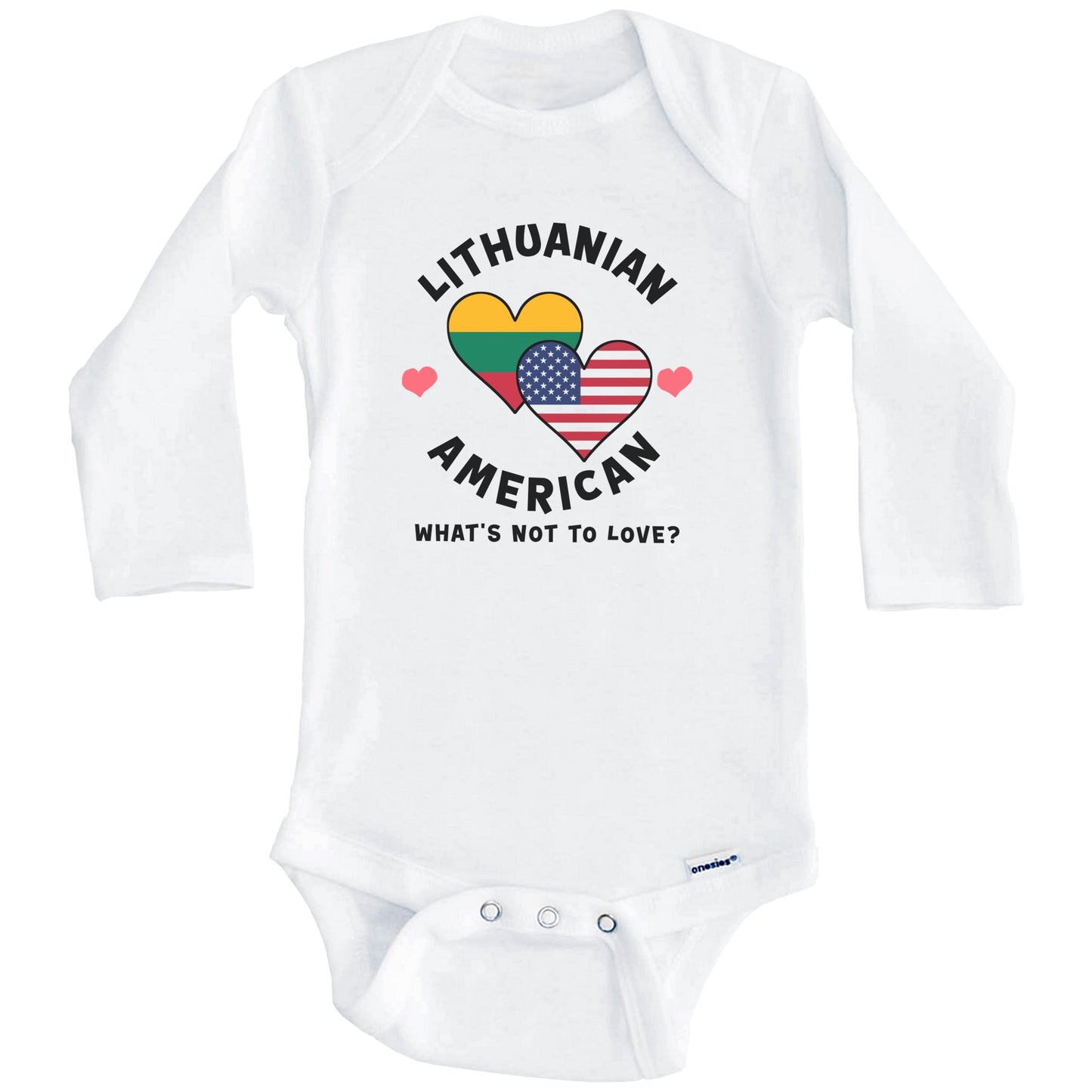 Lithuanian American What's Not To Love Heart Flags Baby Bodysuit (Long Sleeves)