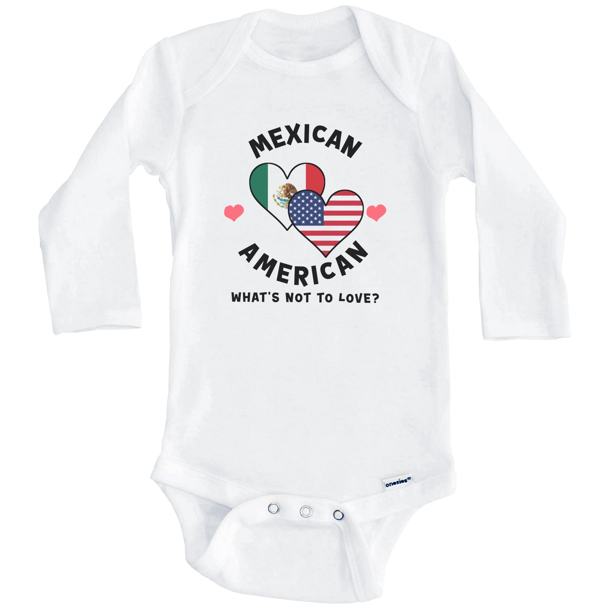 Mexican American What's Not To Love Heart Flags Baby Bodysuit (Long Sleeves)