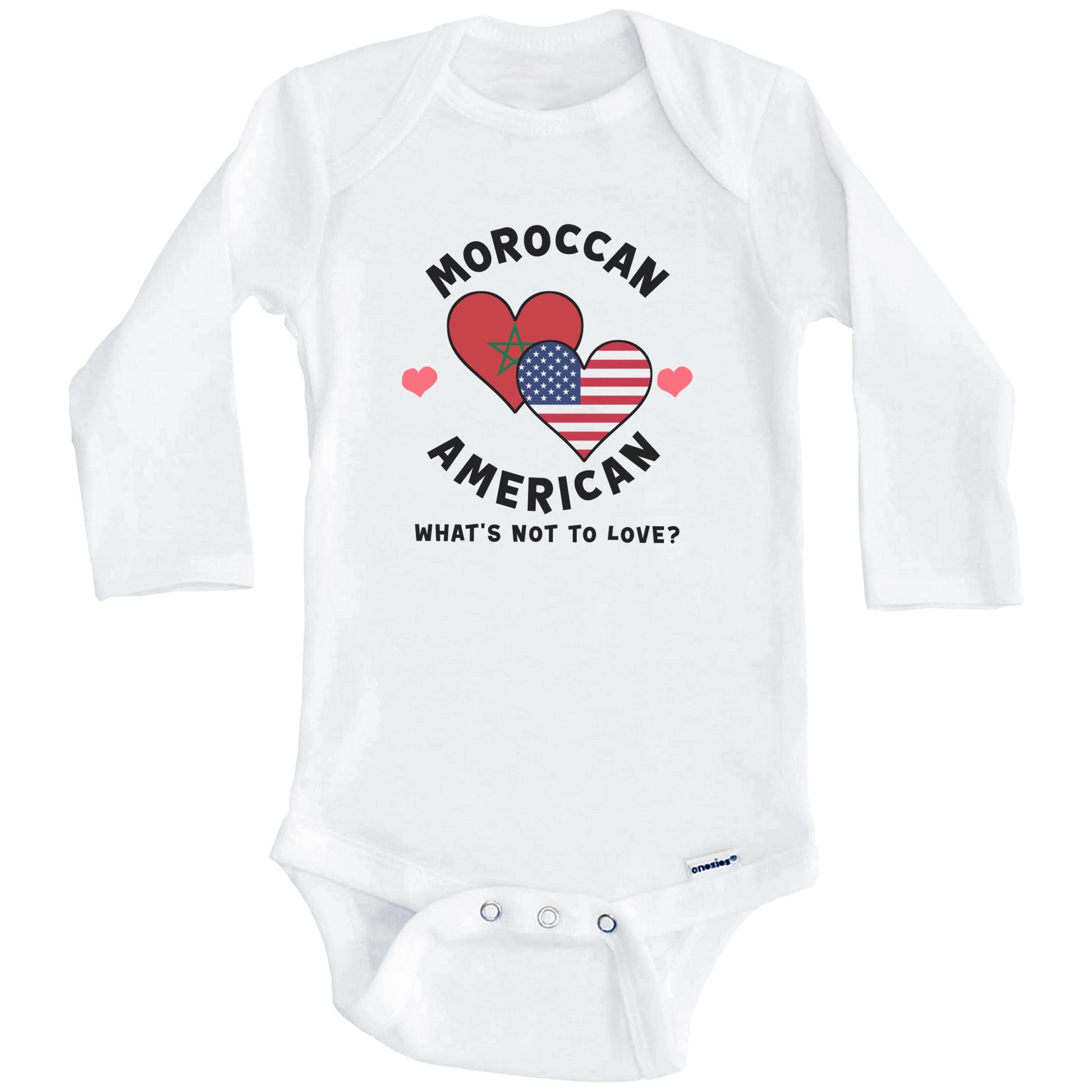 Moroccan American What's Not To Love Heart Flags Baby Bodysuit (Long Sleeves)