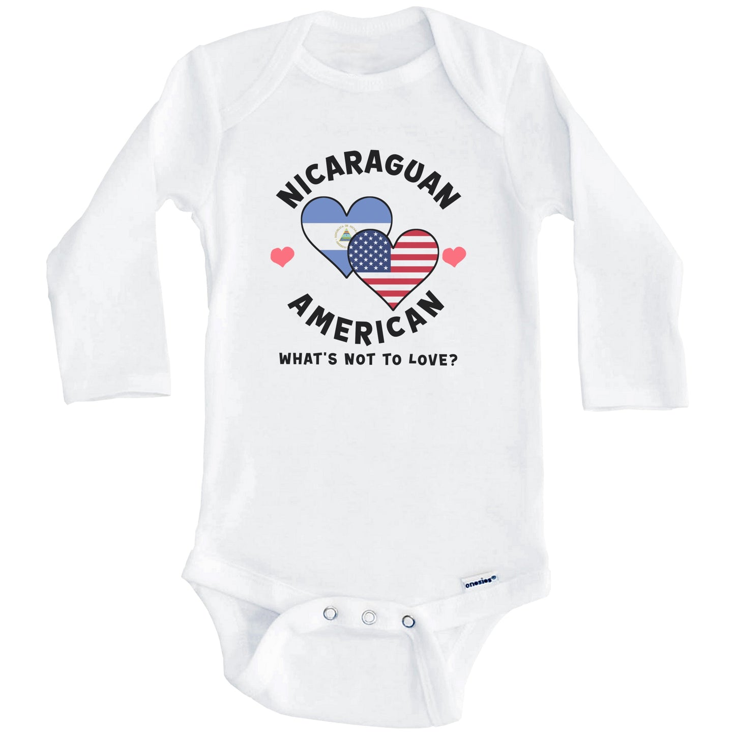 Nicaraguan American What's Not To Love Heart Flags Baby Bodysuit (Long Sleeves)