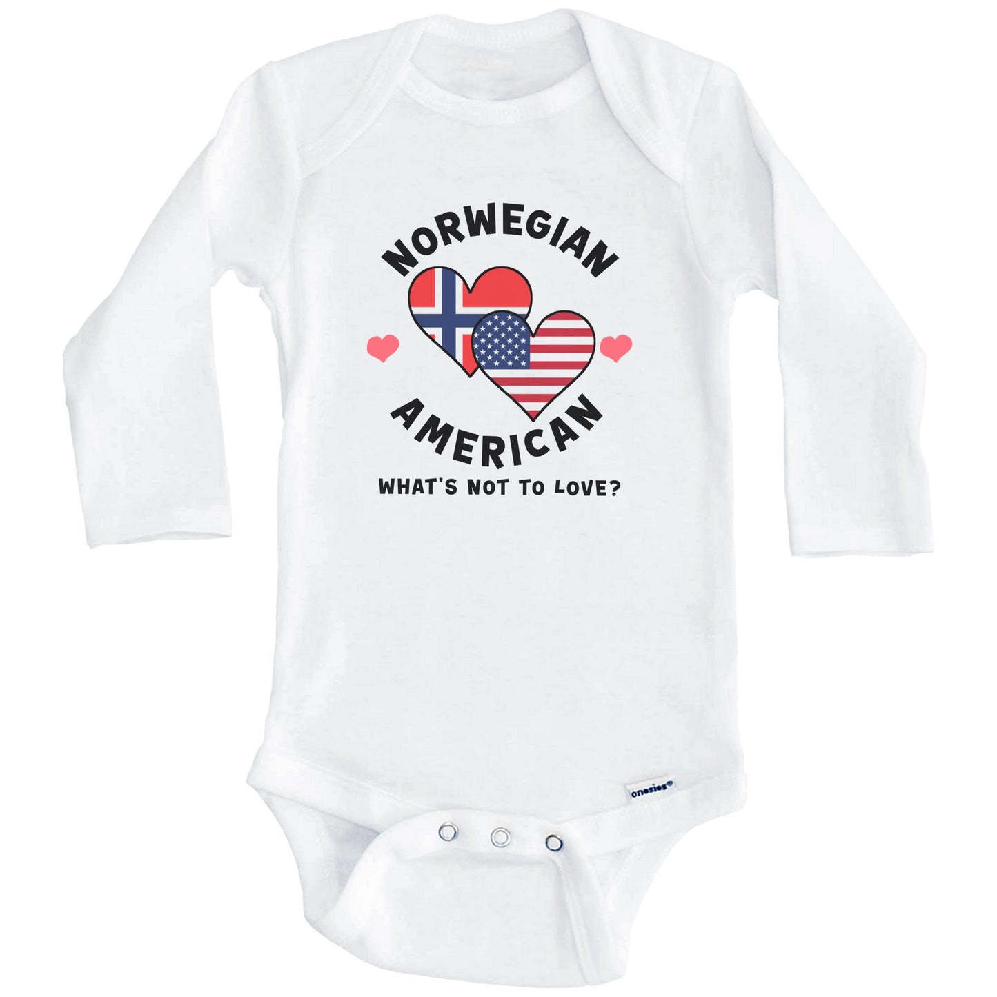 Norwegian American What's Not To Love Heart Flags Baby Bodysuit (Long Sleeves)