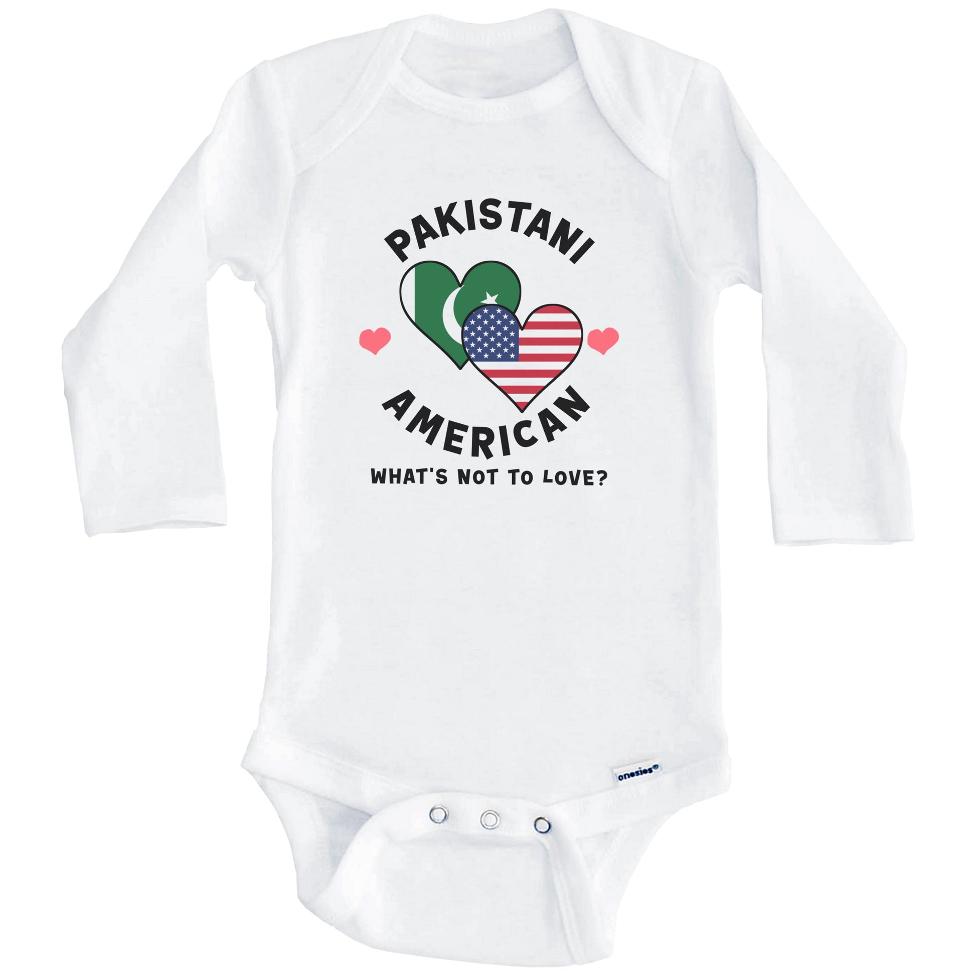 Pakistani American What's Not To Love Heart Flags Baby Bodysuit (Long Sleeves)