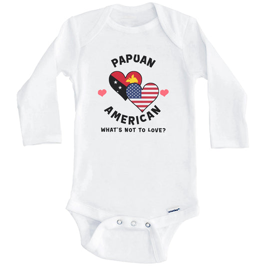 Papuan American What's Not To Love Heart Flags Baby Bodysuit (Long Sleeves)