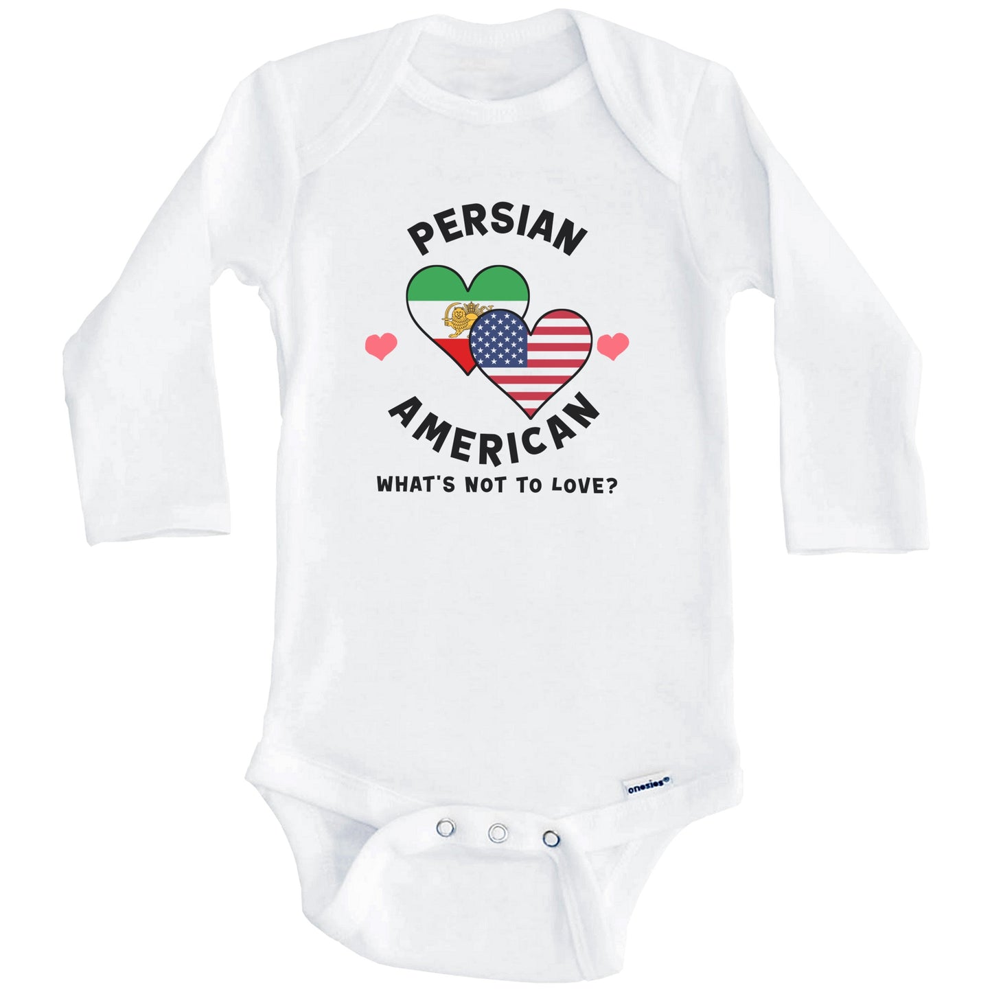 Persian American What's Not To Love Heart Flags Baby Bodysuit (Long Sleeves)