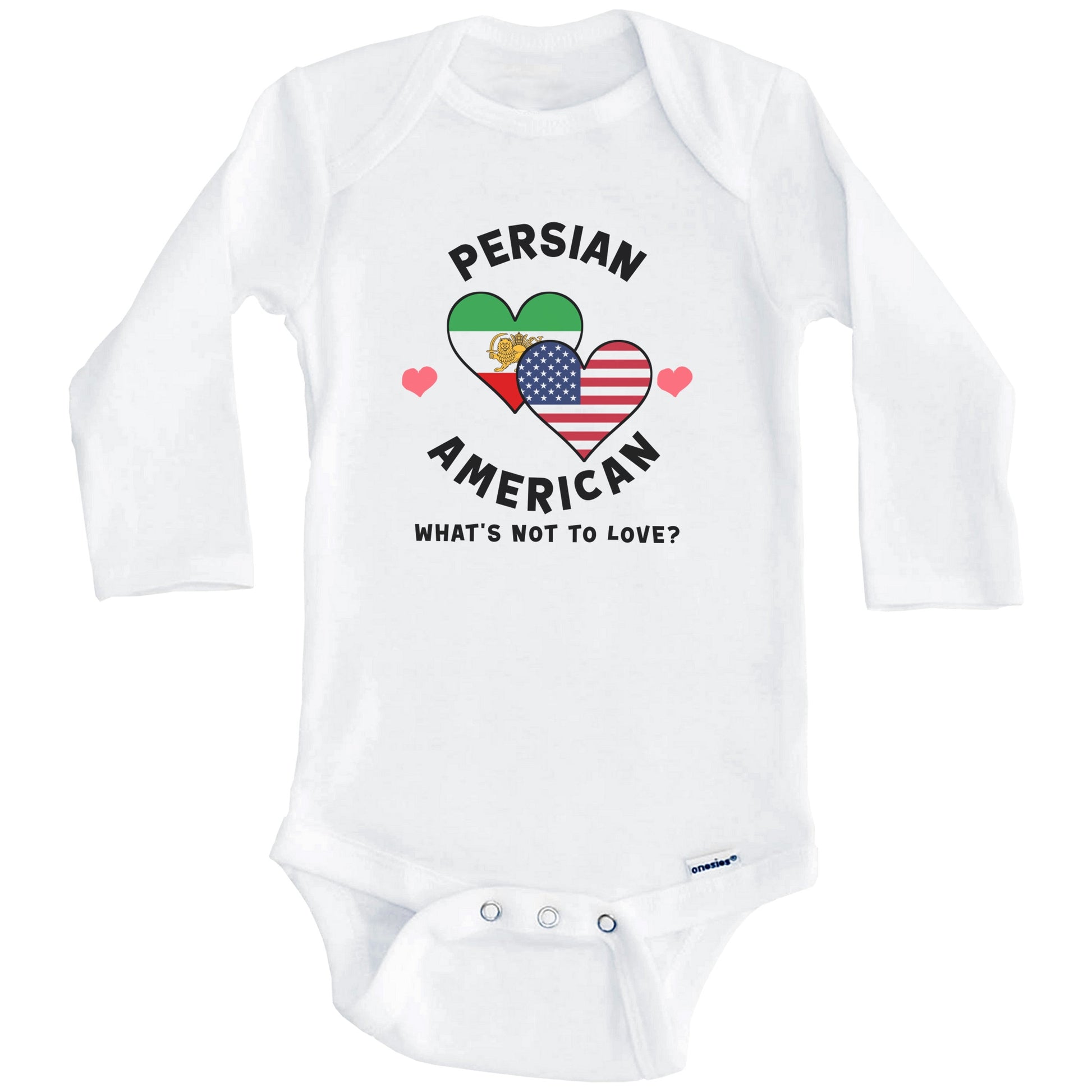 Persian American What's Not To Love Heart Flags Baby Bodysuit (Long Sleeves)