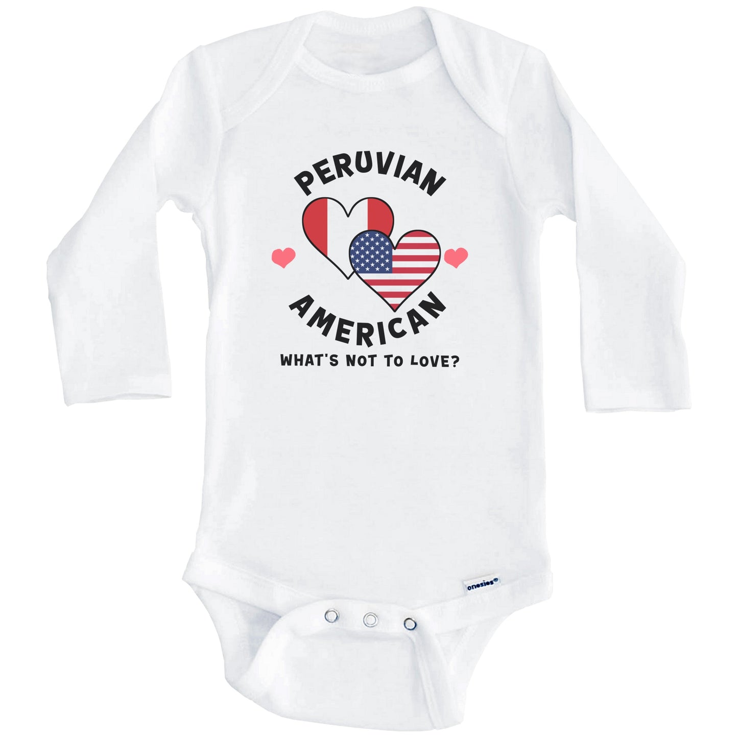 Peruvian American What's Not To Love Heart Flags Baby Bodysuit (Long Sleeves)