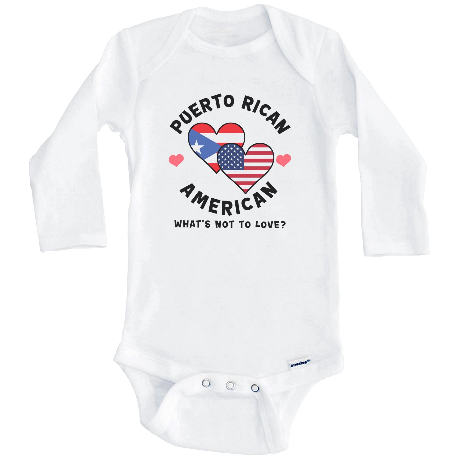 Puerto Rican American What's Not To Love Heart Flags Baby Bodysuit (Long Sleeves)