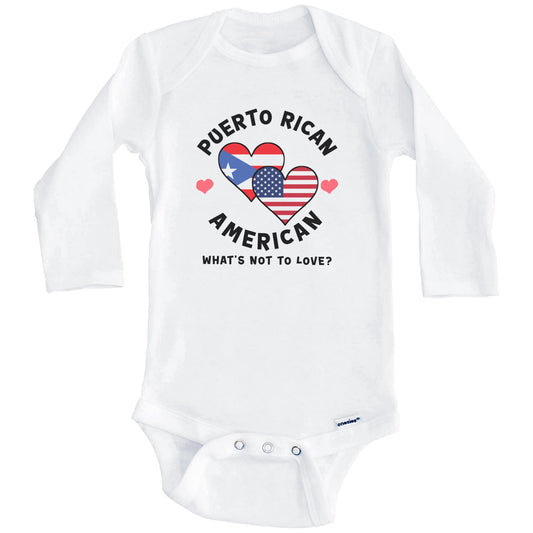 Puerto Rican American What's Not To Love Heart Flags Baby Bodysuit (Long Sleeves)