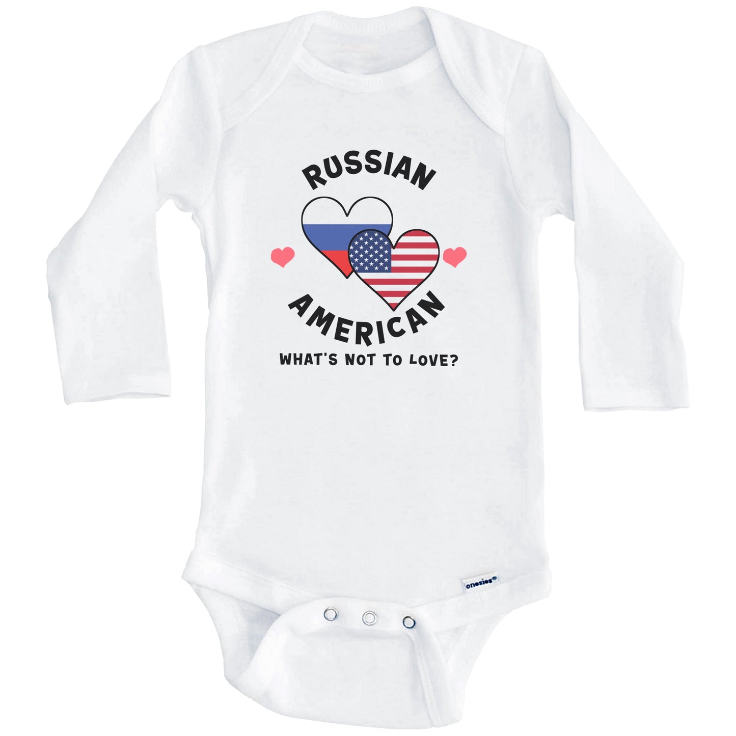 Russian American What's Not To Love Heart Flags Baby Bodysuit (Long Sleeves)