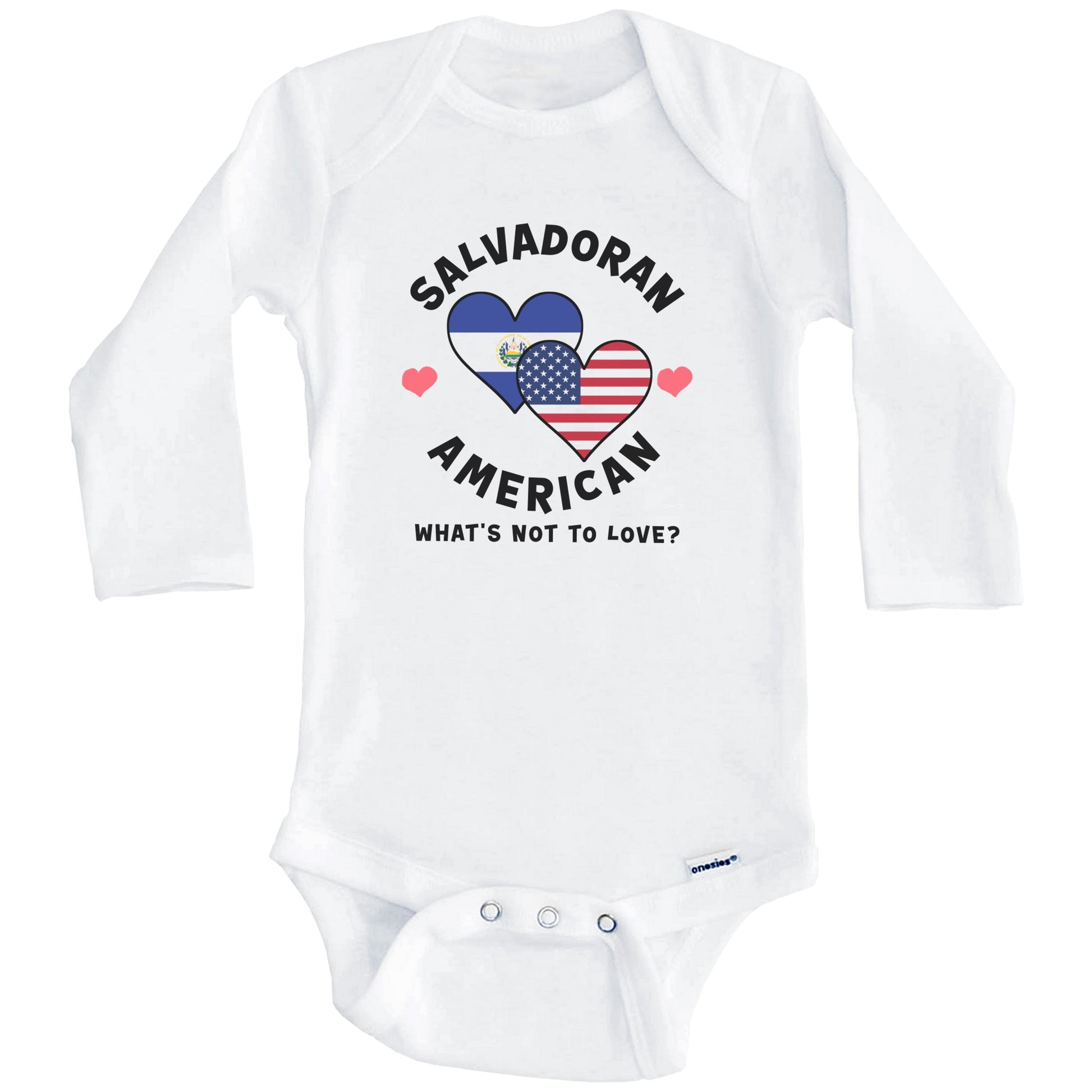 Salvadoran American What's Not To Love Heart Flags Baby Bodysuit (Long Sleeves)