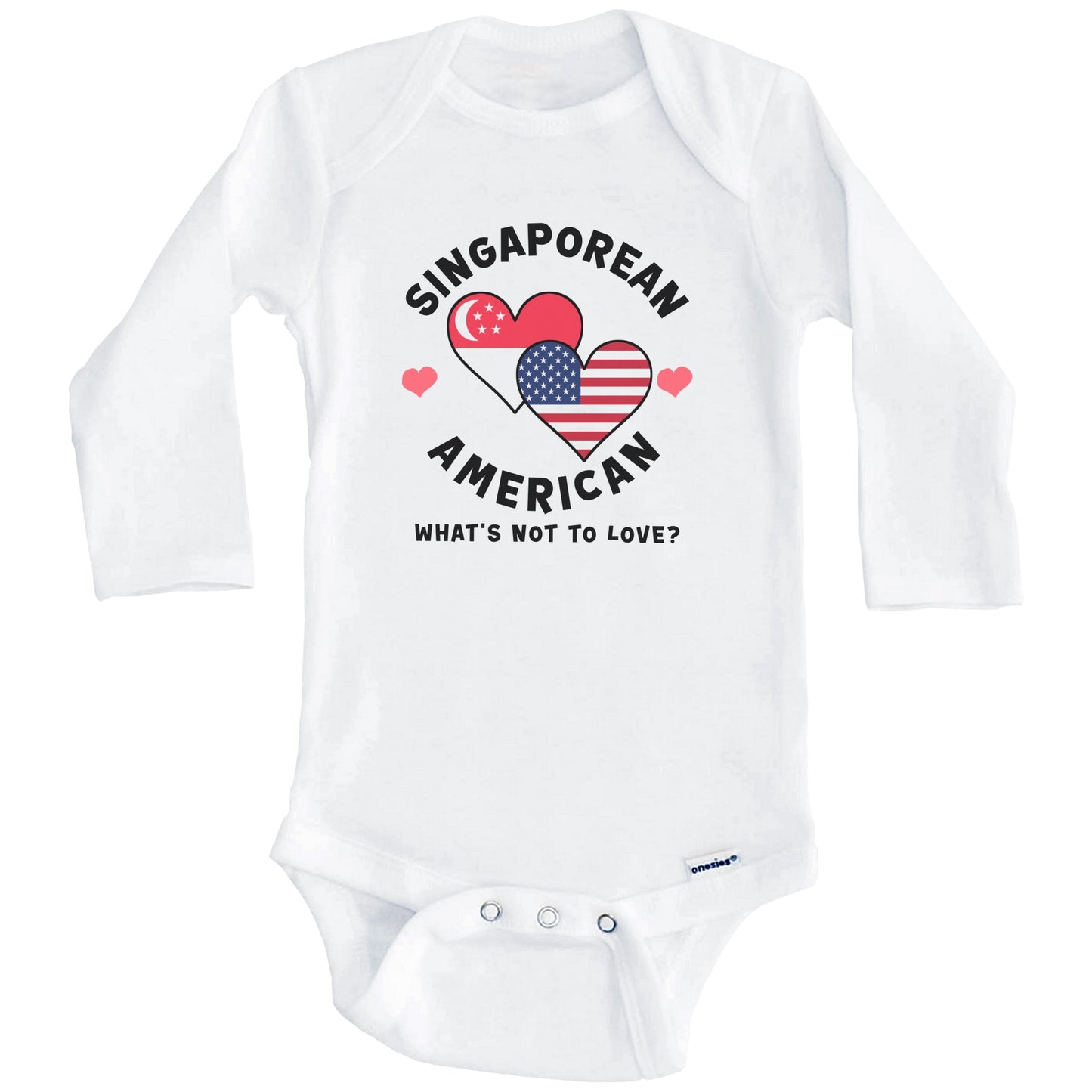 Singaporean American What's Not To Love Heart Flags Baby Bodysuit (Long Sleeves)