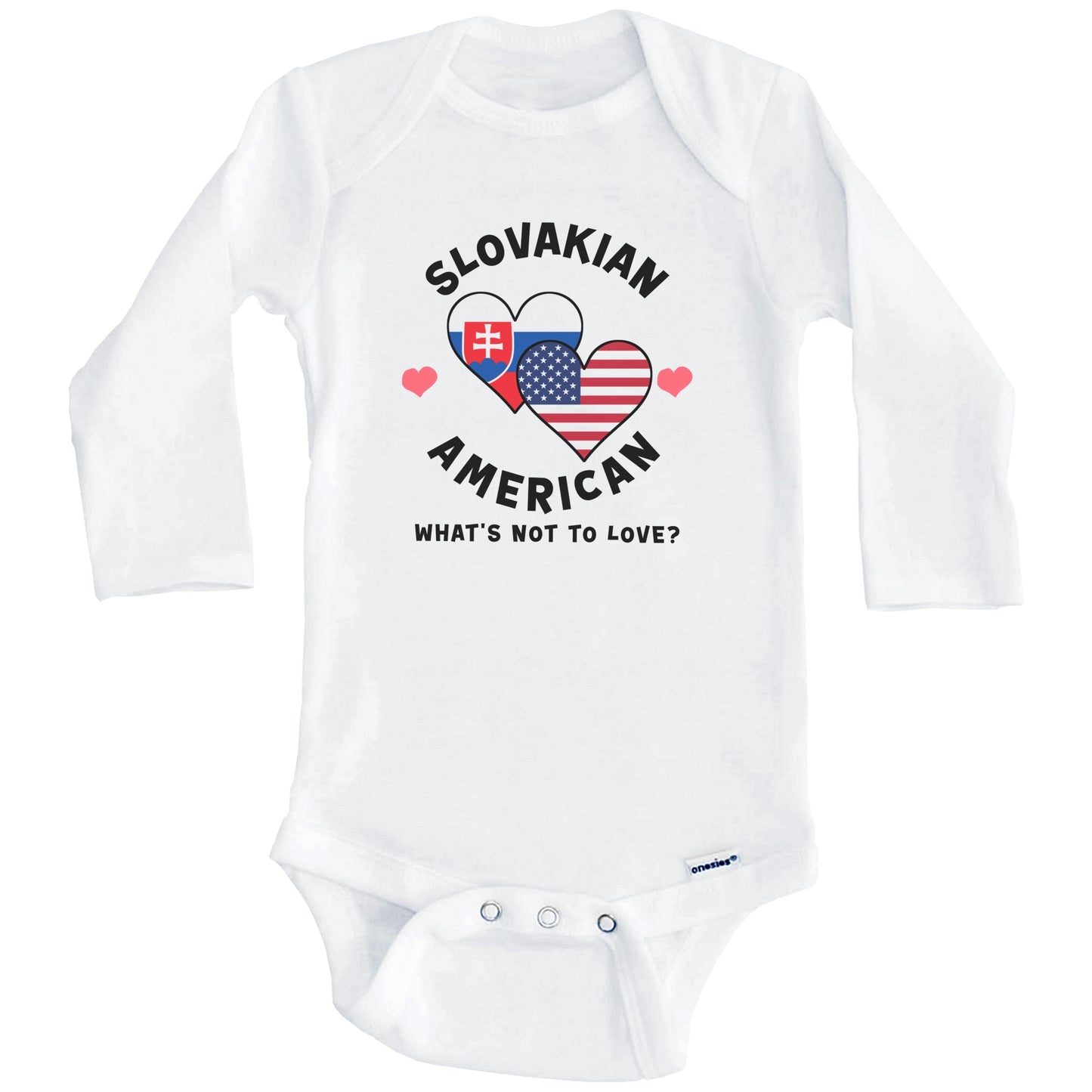 Slovakian American What's Not To Love Heart Flags Baby Bodysuit (Long Sleeves)