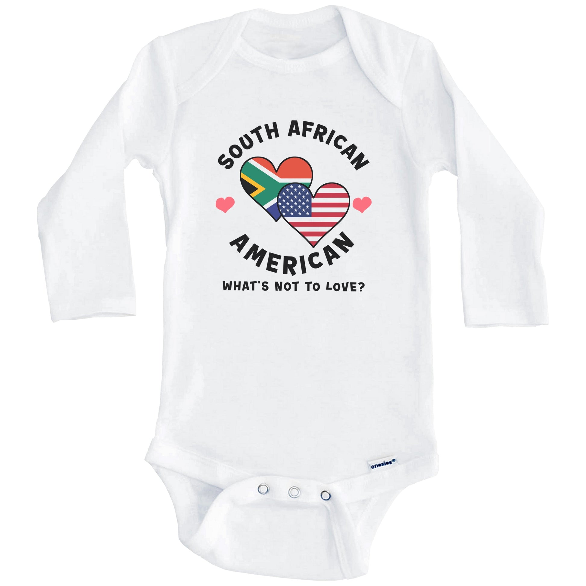 South African American What's Not To Love Heart Flags Baby Bodysuit (Long Sleeves)