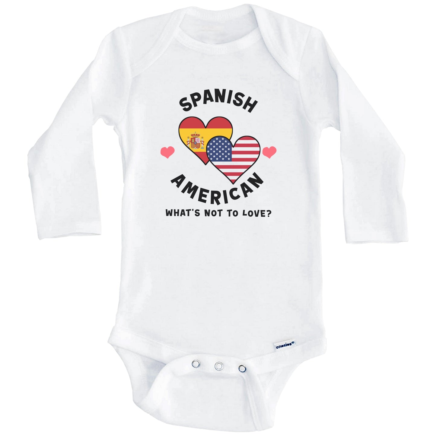 Spanish American What's Not To Love Heart Flags Baby Bodysuit (Long Sleeves)