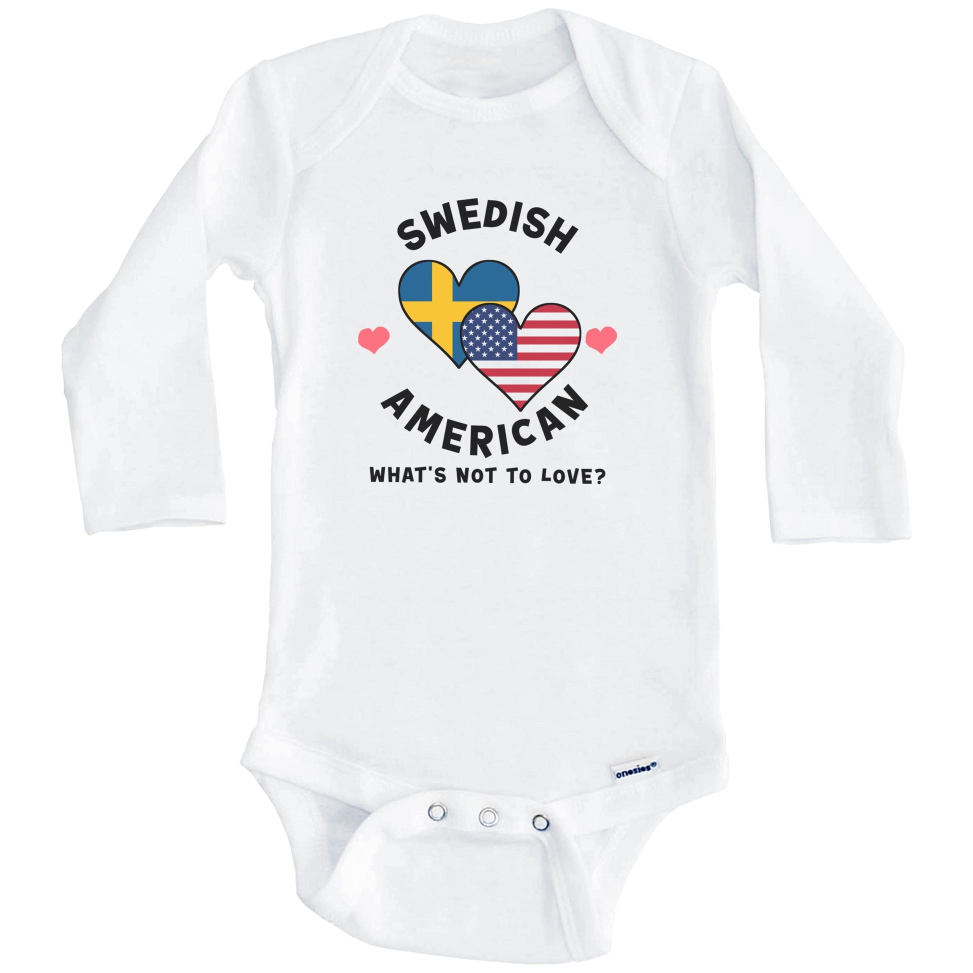 Swedish American What's Not To Love Heart Flags Baby Bodysuit (Long Sleeves)