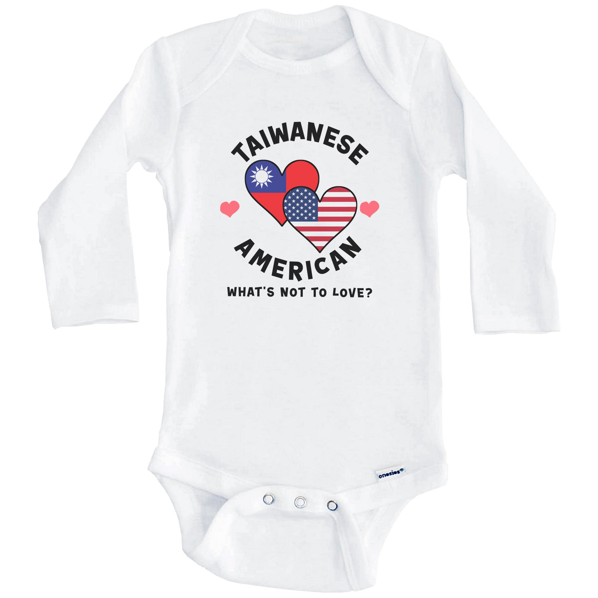 Taiwanese American What's Not To Love Heart Flags Baby Bodysuit (Long Sleeves)