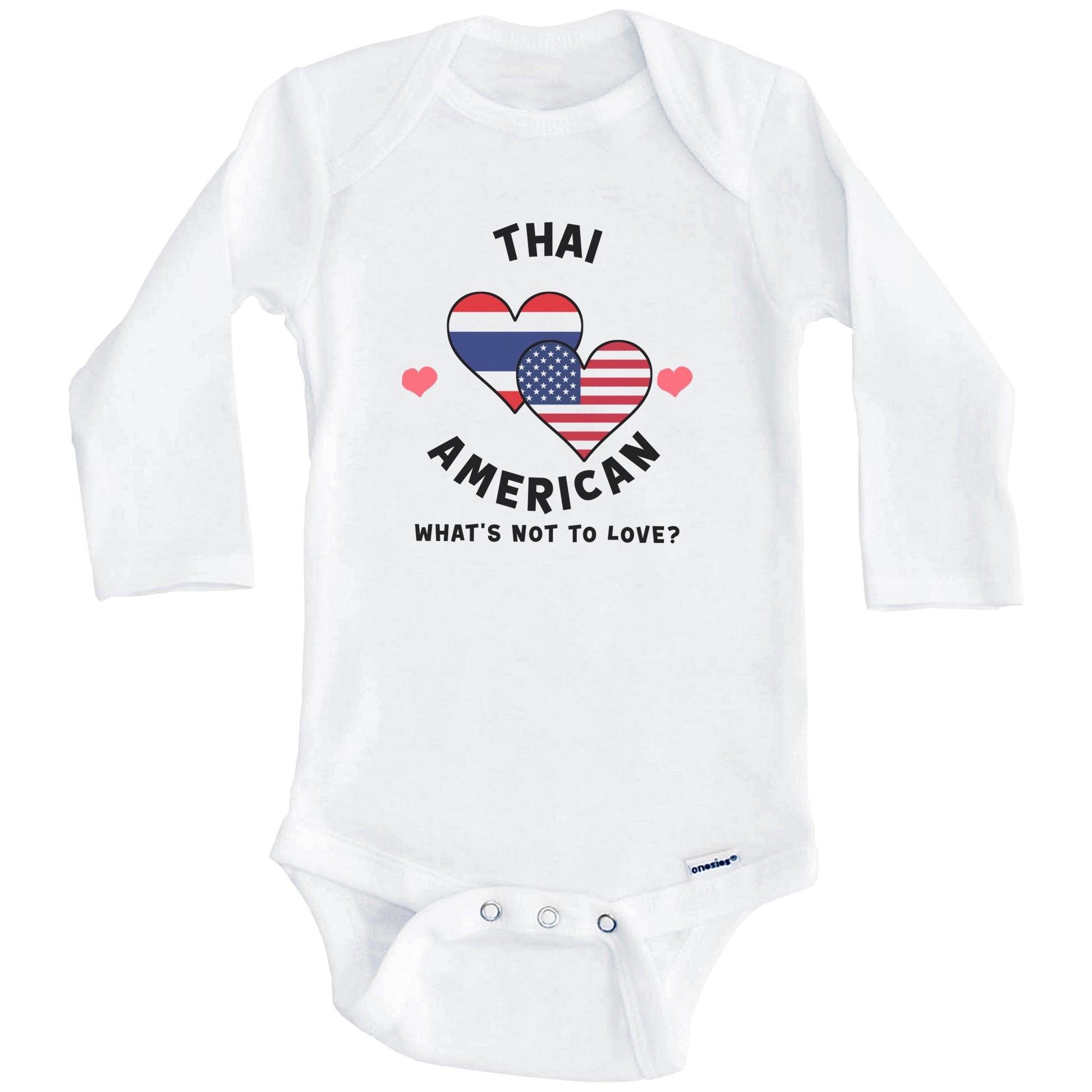 Thai American What's Not To Love Heart Flags Baby Bodysuit (Long Sleeves)