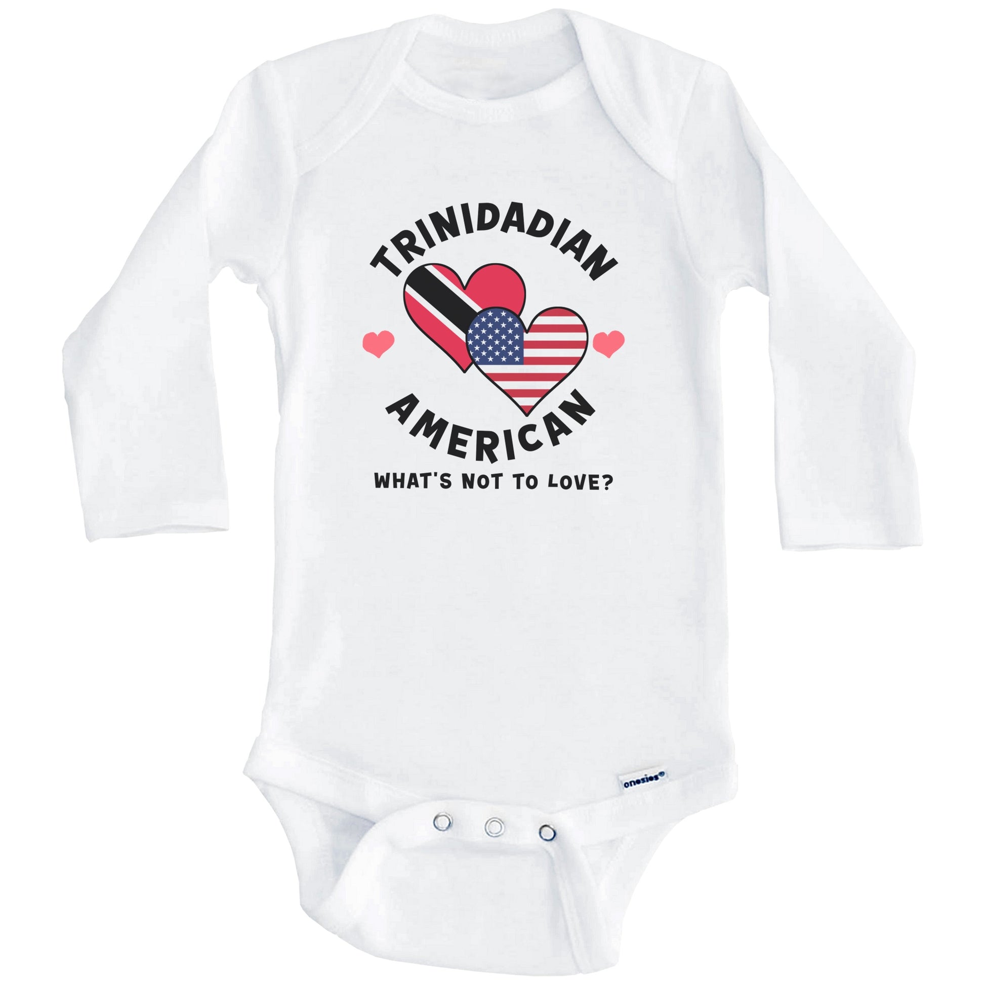 Trinidadian American What's Not To Love Heart Flags Baby Bodysuit (Long Sleeves)