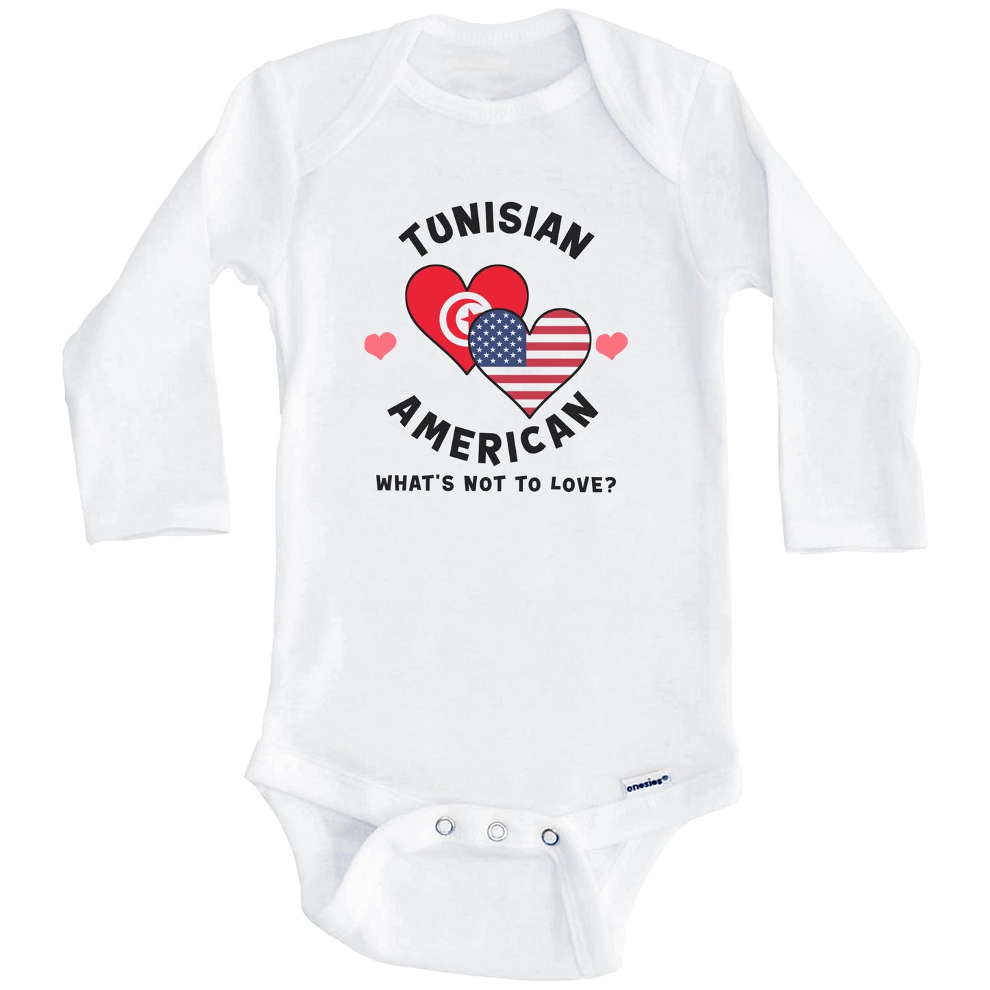 Tunisian American What's Not To Love Heart Flags Baby Bodysuit (Long Sleeves)