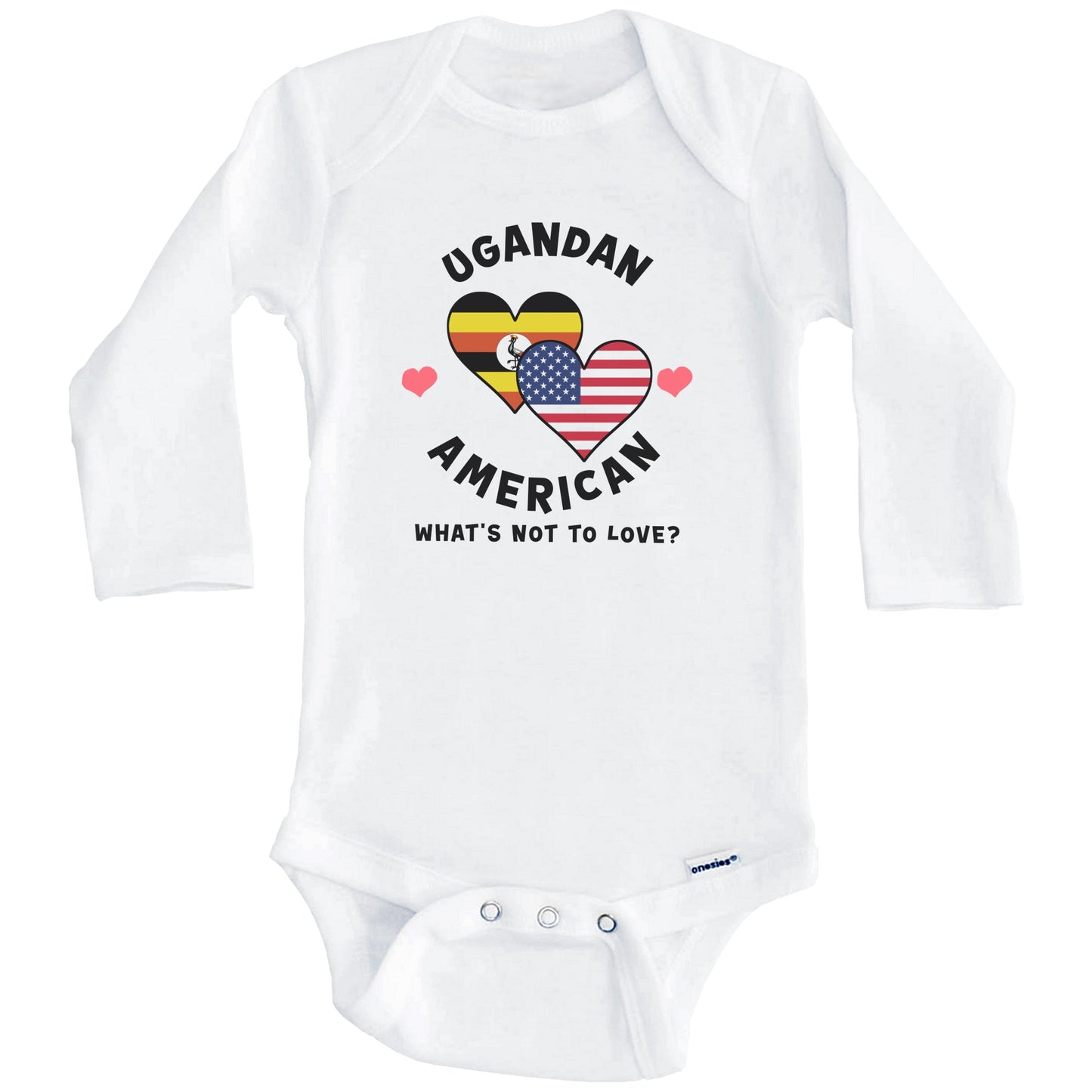 Ugandan American What's Not To Love Heart Flags Baby Bodysuit (Long Sleeves)