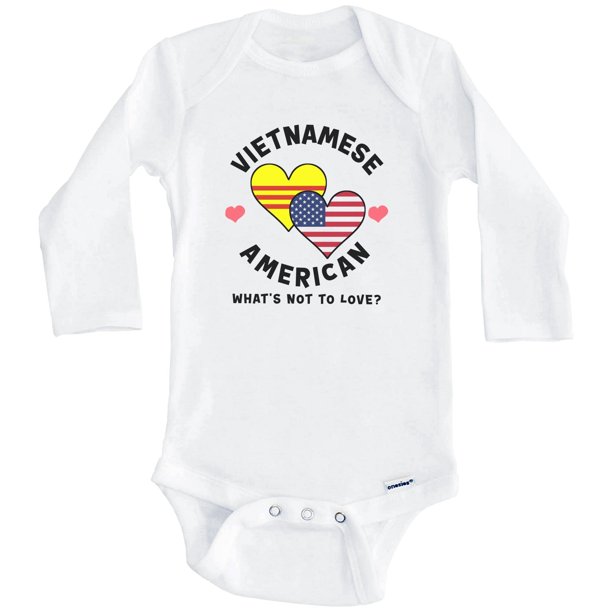 Vietnamese American What's Not To Love Heart Flags Baby Bodysuit (Long Sleeves)