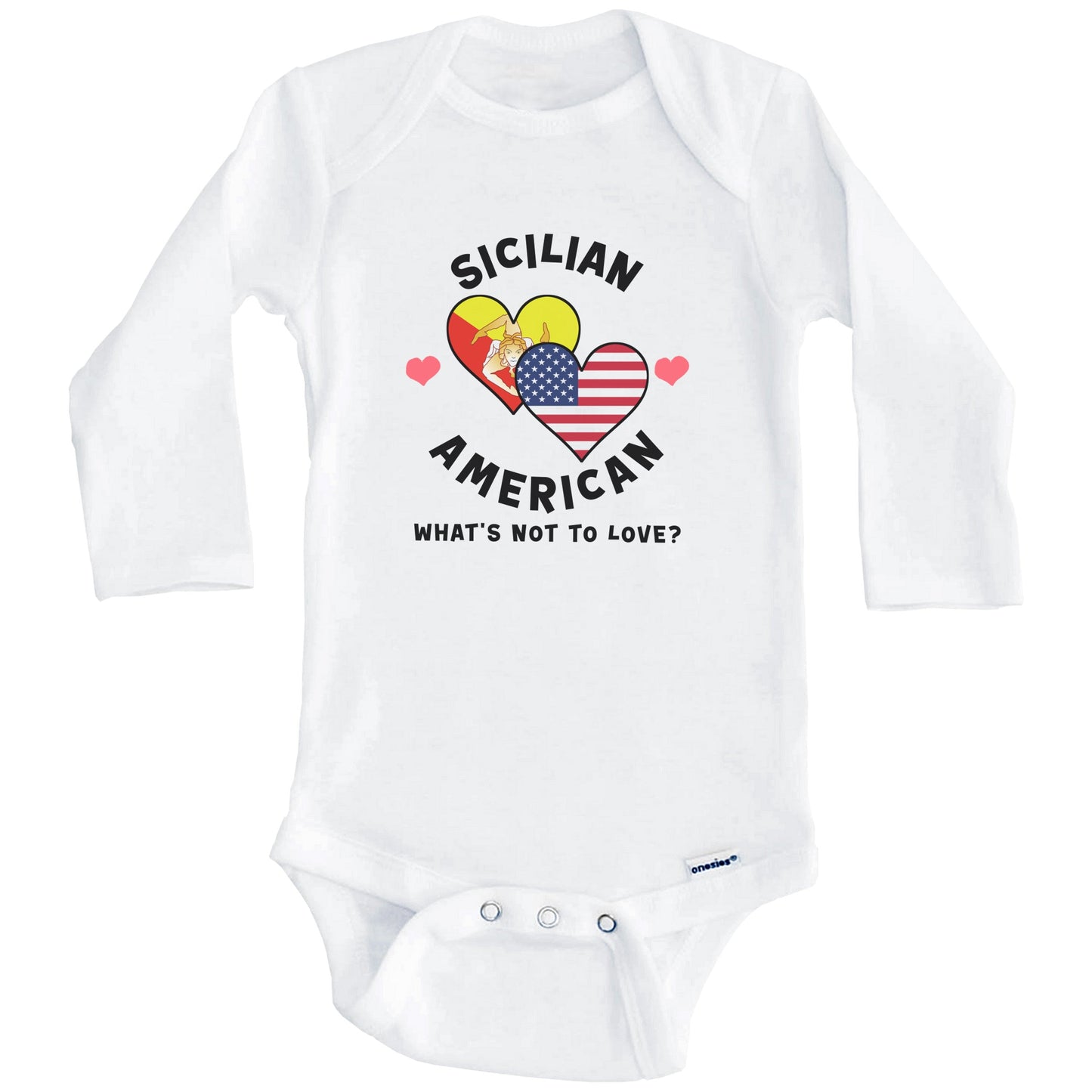 Sicilian American What's Not To Love Heart Flags Baby Bodysuit (Long Sleeves)