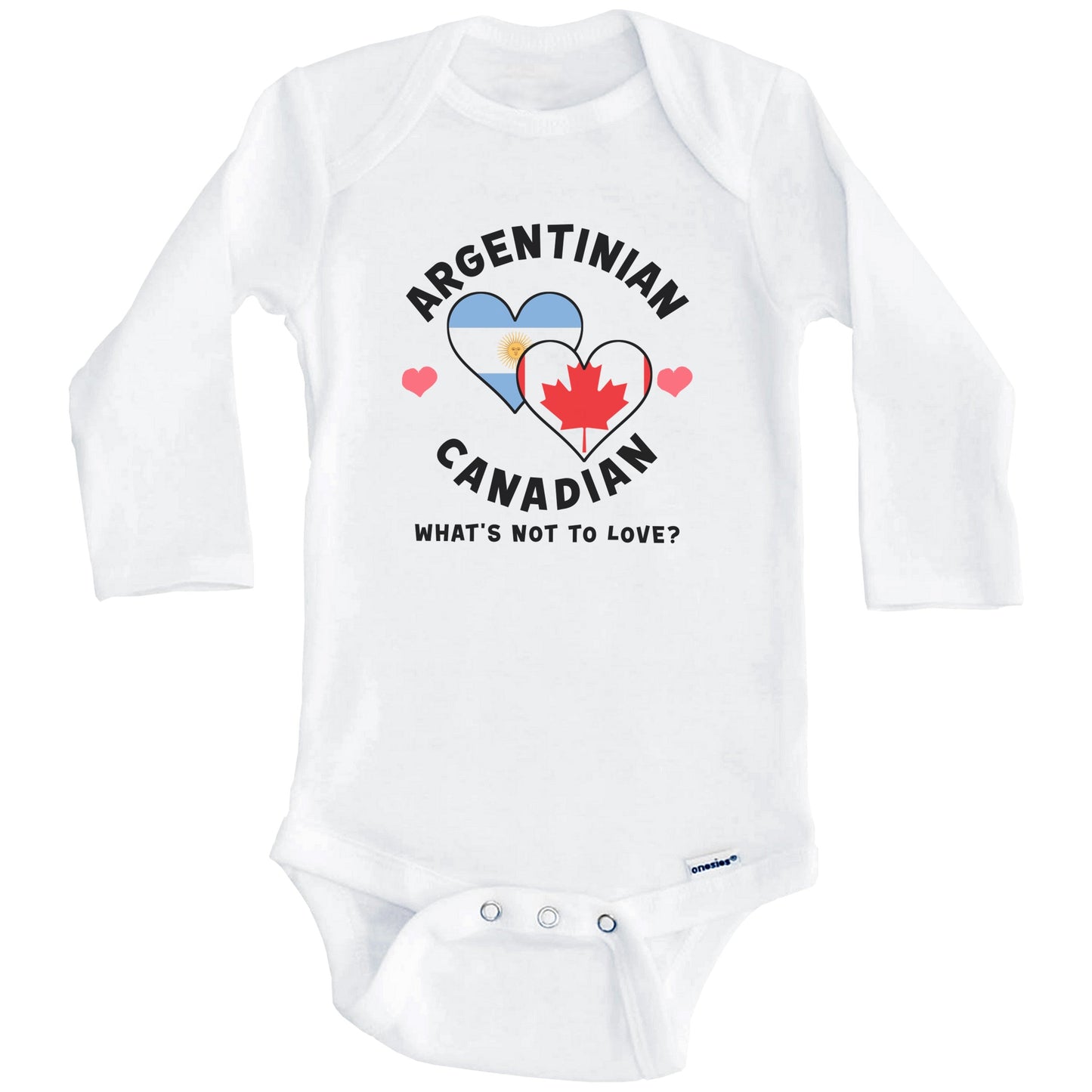 Argentinian Canadian What's Not To Love Heart Flags Baby Bodysuit (Long Sleeves)