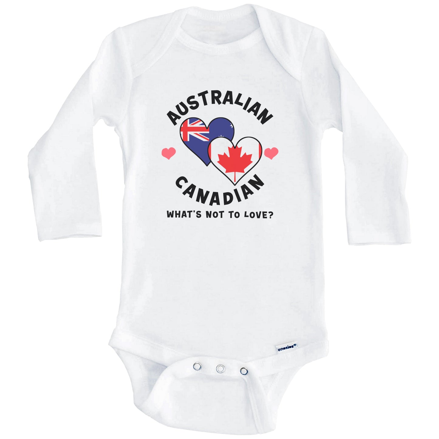 Australian Canadian What's Not To Love Heart Flags Baby Bodysuit (Long Sleeves)