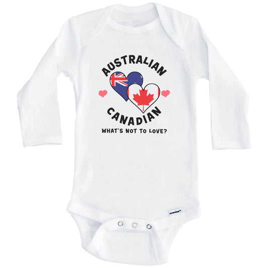 Australian Canadian What's Not To Love Heart Flags Baby Bodysuit (Long Sleeves)