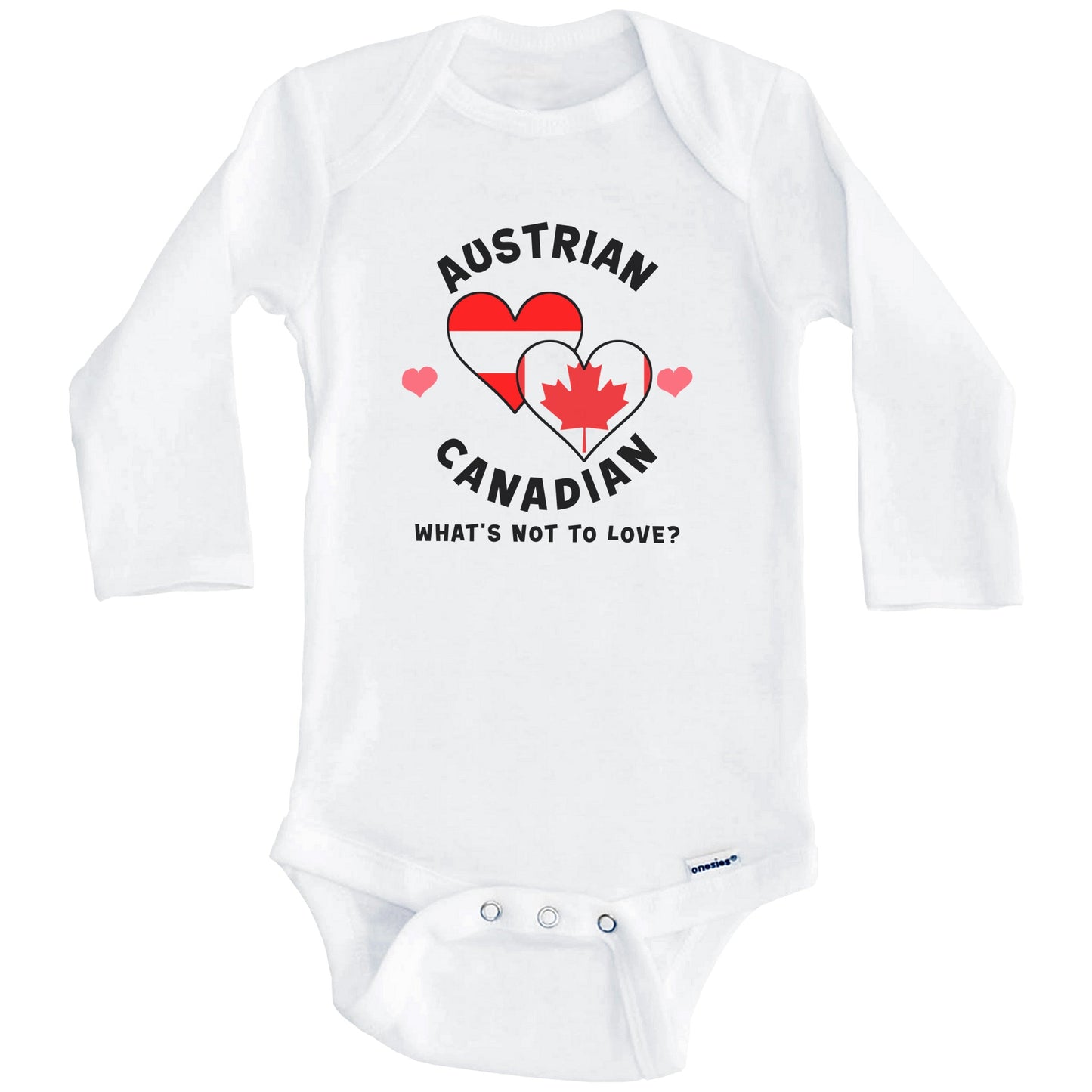 Austrian Canadian What's Not To Love Heart Flags Baby Bodysuit (Long Sleeves)