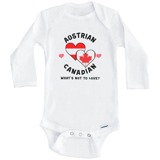 Austrian Canadian What's Not To Love Heart Flags Baby Bodysuit (Long Sleeves)