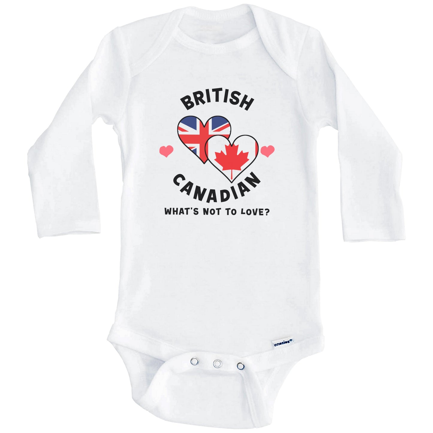 British Canadian What's Not To Love Heart Flags Baby Bodysuit (Long Sleeves)