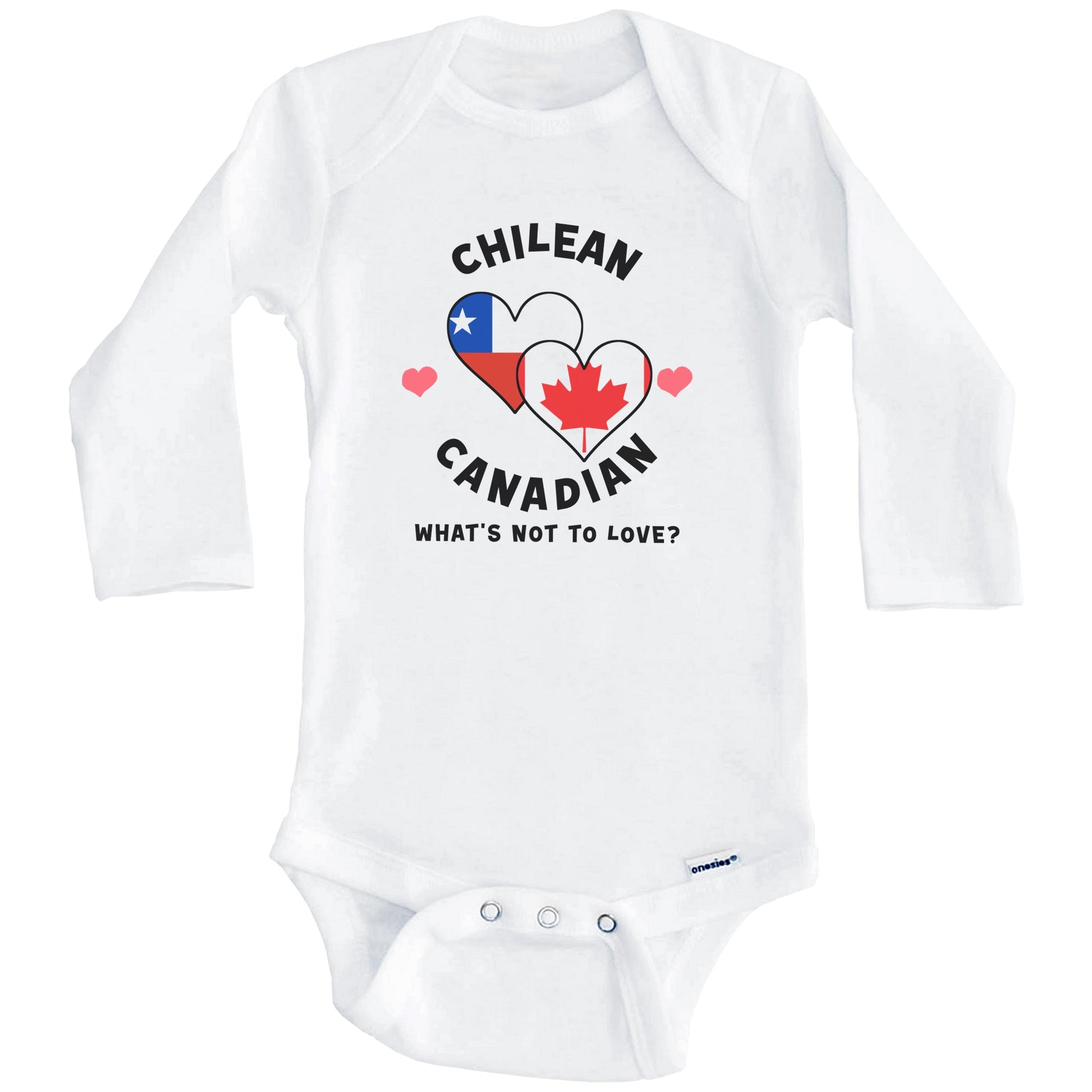 Chilean Canadian What's Not To Love Heart Flags Baby Bodysuit (Long Sleeves)