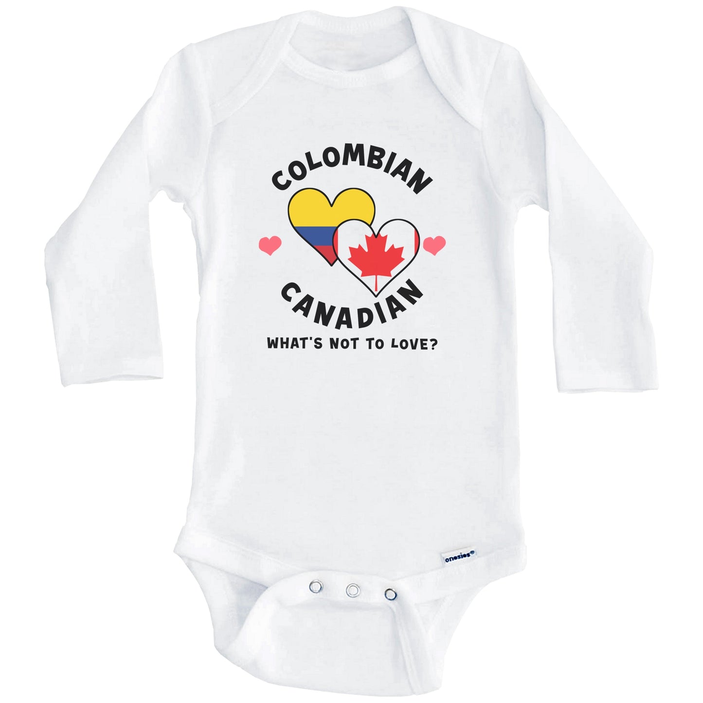 Colombian Canadian What's Not To Love Heart Flags Baby Bodysuit (Long Sleeves)