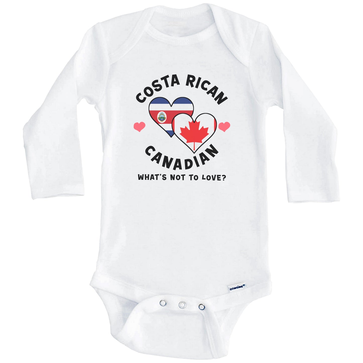 Costa Rican Canadian What's Not To Love Heart Flags Baby Bodysuit (Long Sleeves)