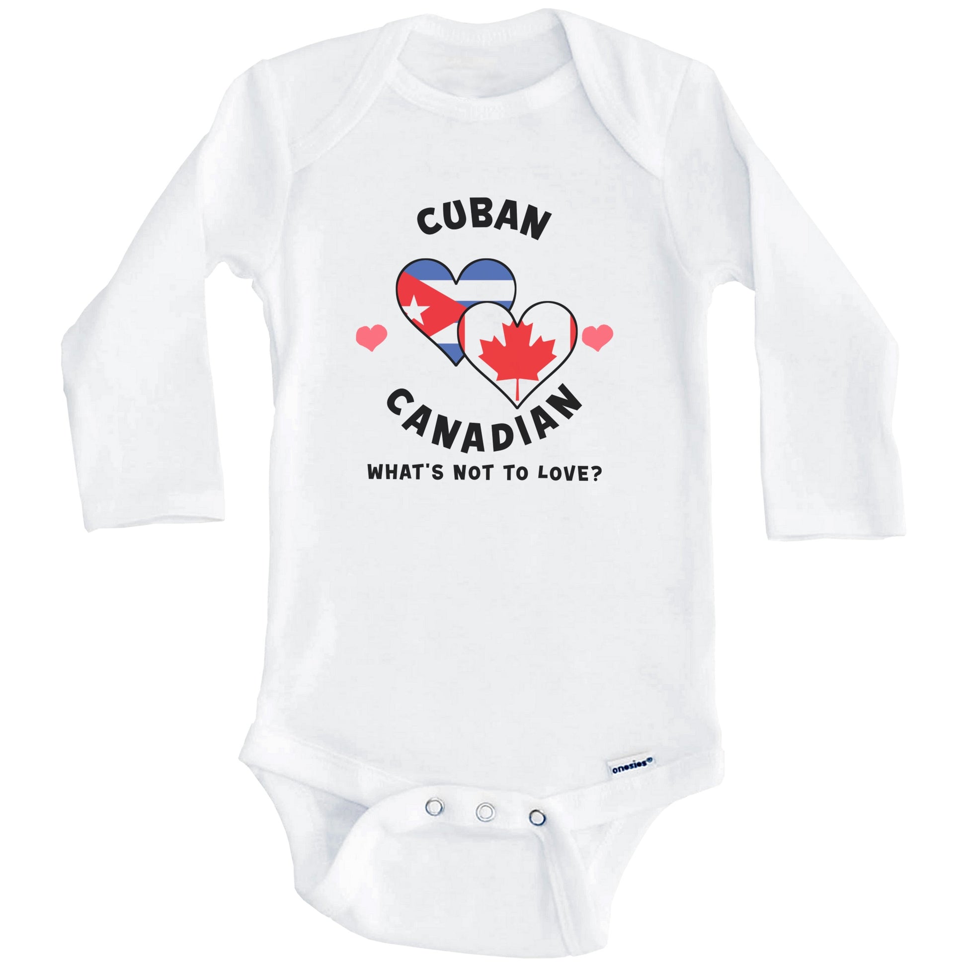 Cuban Canadian What's Not To Love Heart Flags Baby Bodysuit (Long Sleeves)