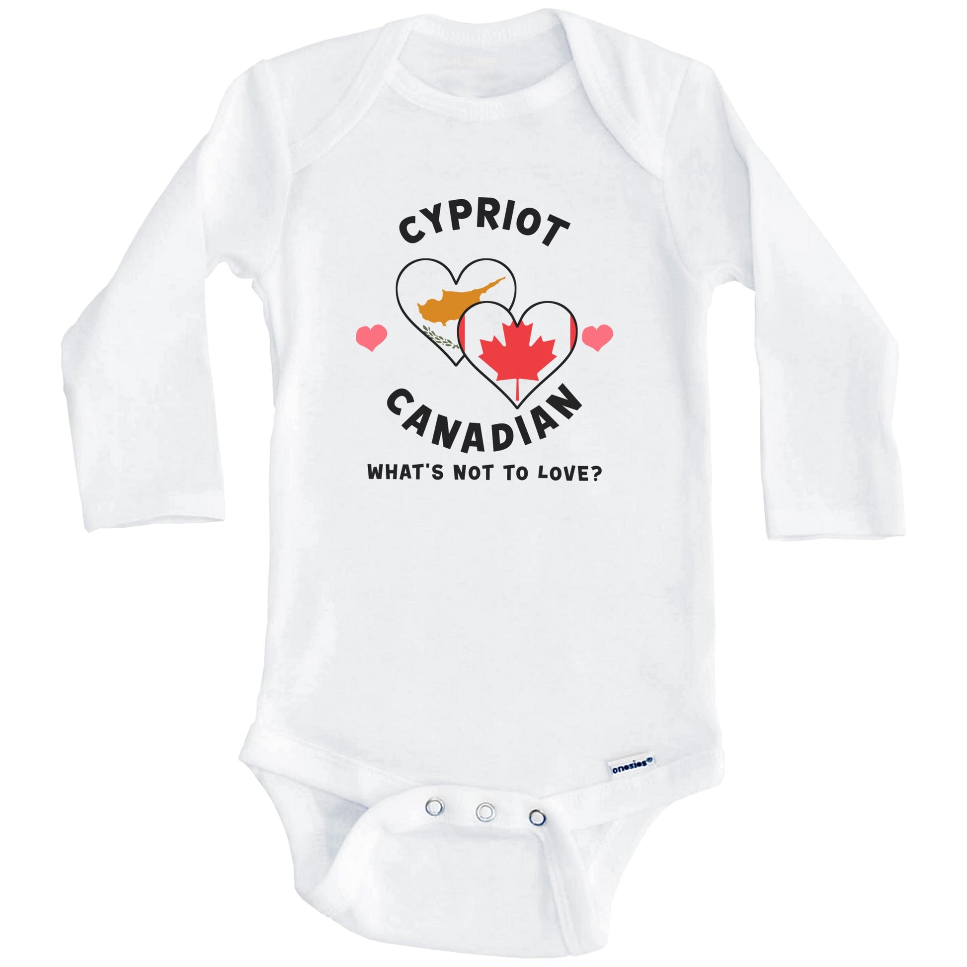 Cypriot Canadian What's Not To Love Heart Flags Baby Bodysuit (Long Sleeves)